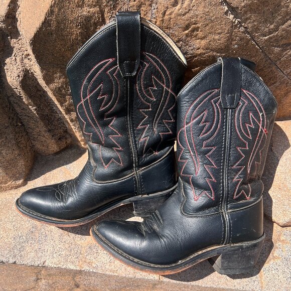 Cody James - Kids - Western Black Leather Cowboy Boots - Size 4 - Picture 1 of 10